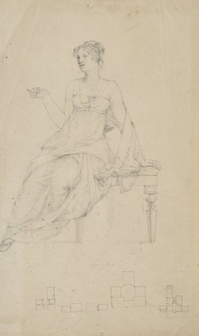 Femme assise sur un banc et quatre plans d